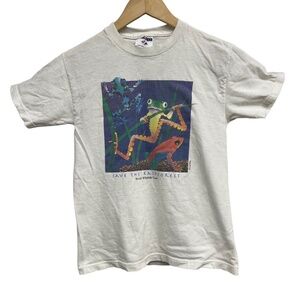 Save the Rainforest Frog Print Graphic TShirt Youth USA Medium Cyd Riley vintage